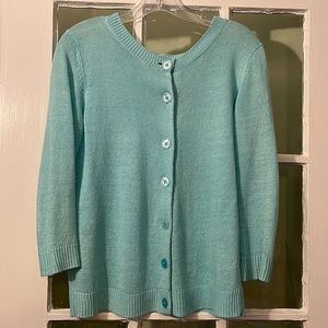 Turquoise linen knit Talbots cardigan, size Medium Petite